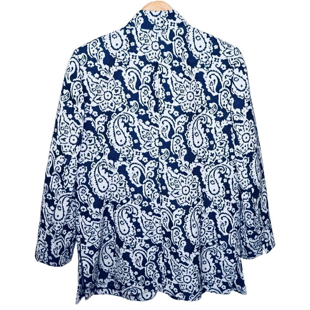 Ellen Tracy x Linda Allard Blazer Size 12 Tapastry Blue White Paisley Jacket - Picture 5 of 10